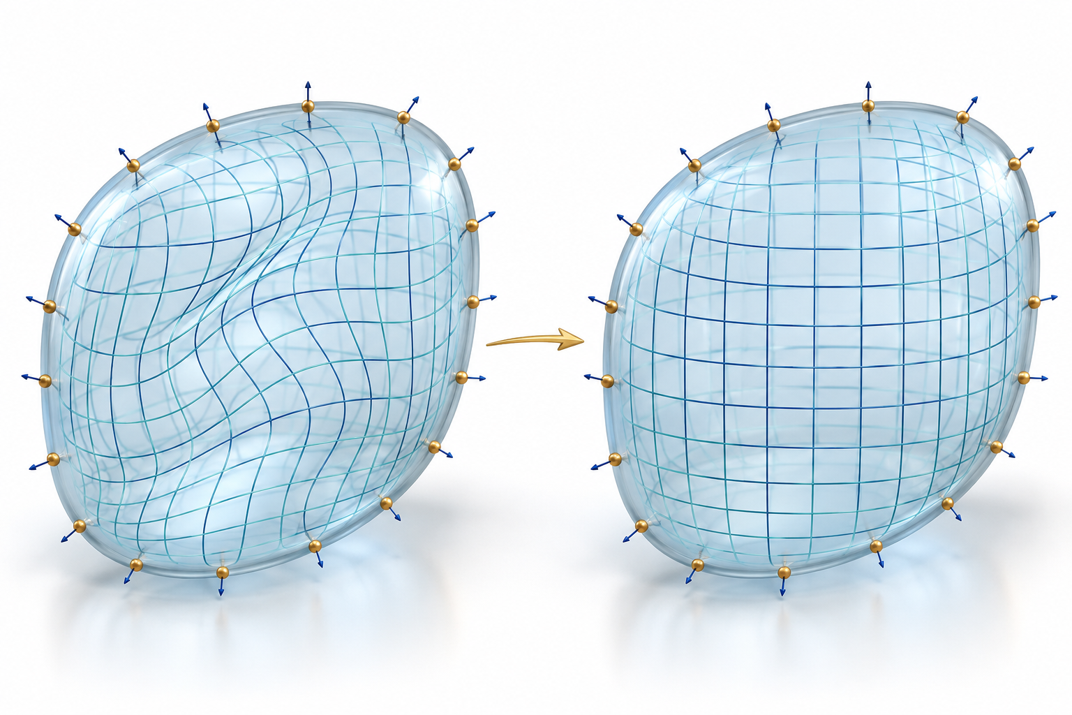 Two coordinate representations with matching boundary nodes and different interior grids.